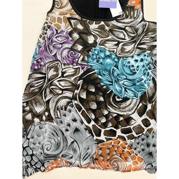 Vivienne Tam Womens Size M Multi Abstract Asymmetrical Sleeveless Blouse - Picture 3 of 9